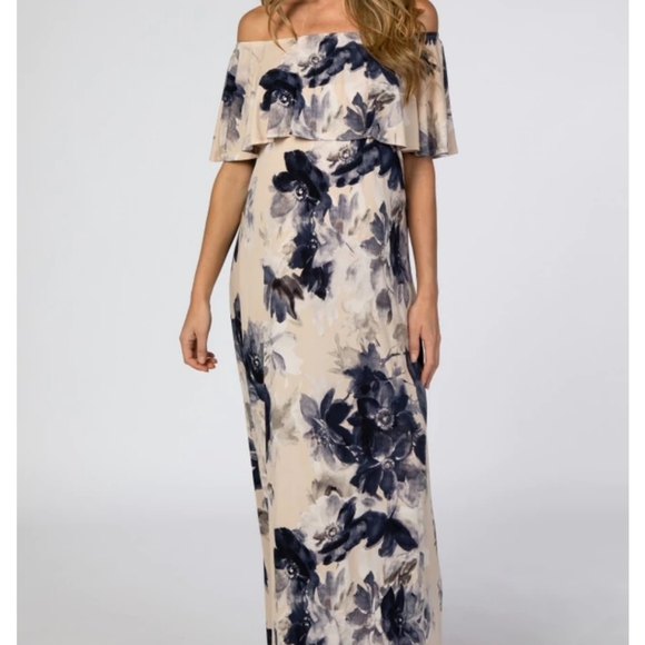 PinkBlush Lilac Floral Off Shoulder Maternity Maxi Dress - Picture 2 of 2